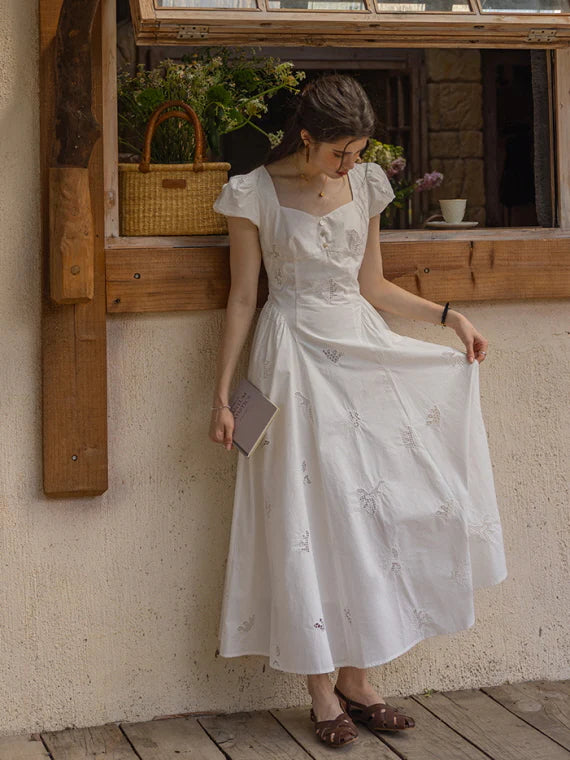Whimsical Garden Cotton Embroidered Dress