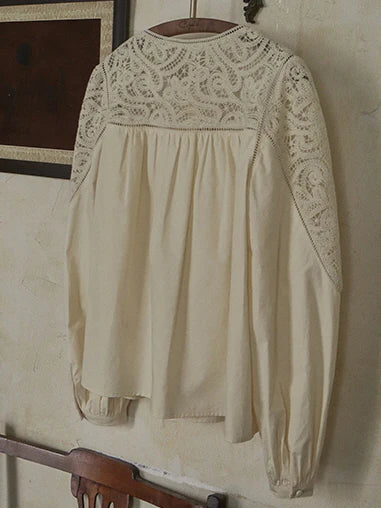Romantic Lace Yoke Cotton Blouse