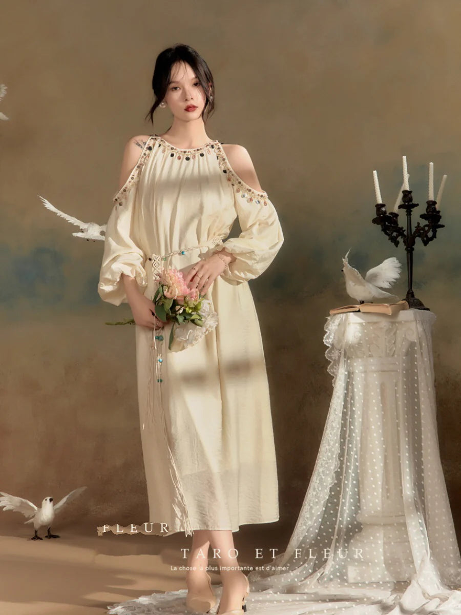 Ethereal Gemstone Cold-Shoulder Dress