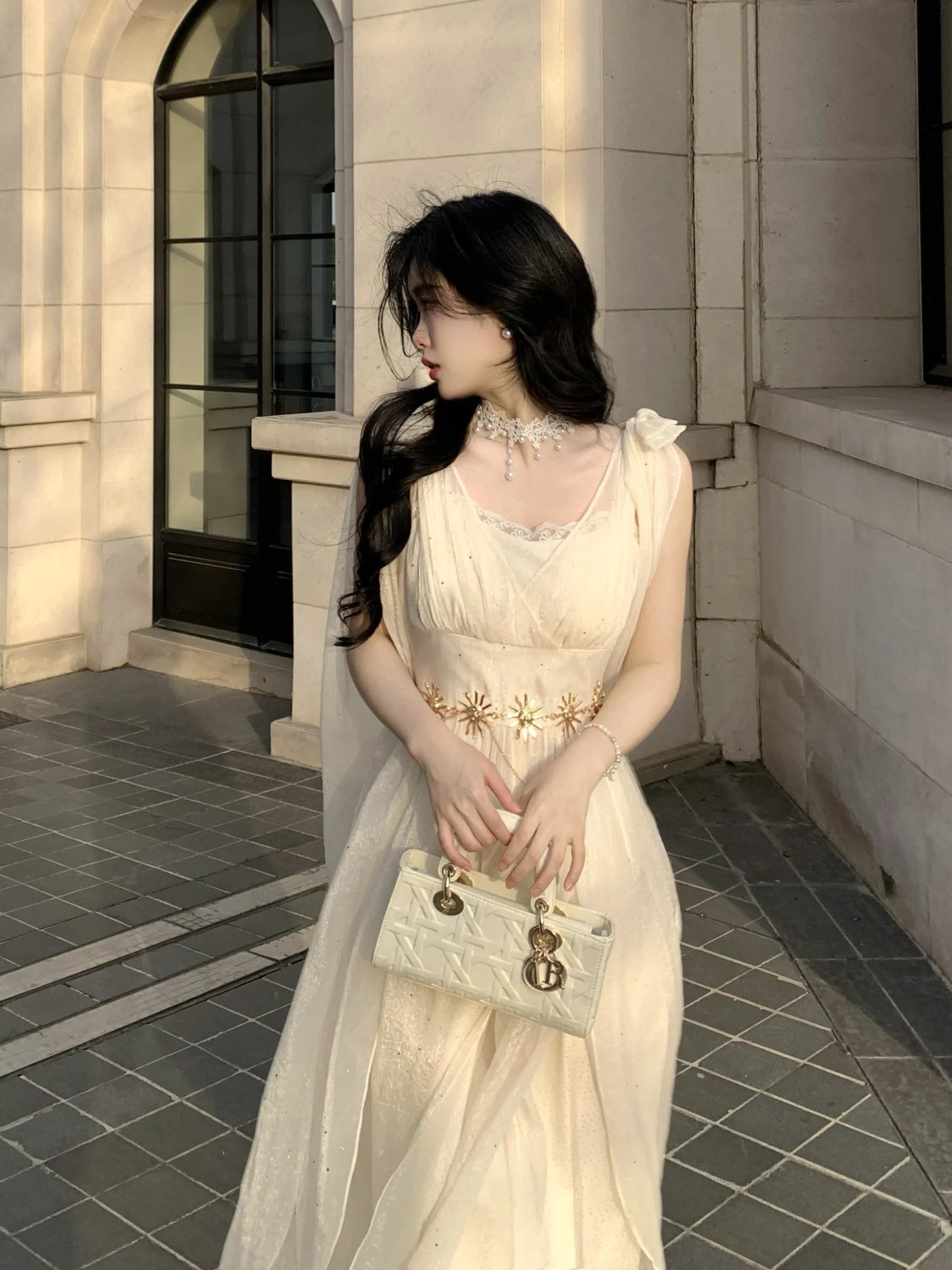 Ethereal Goddess Shimmering Silver Mesh Gown