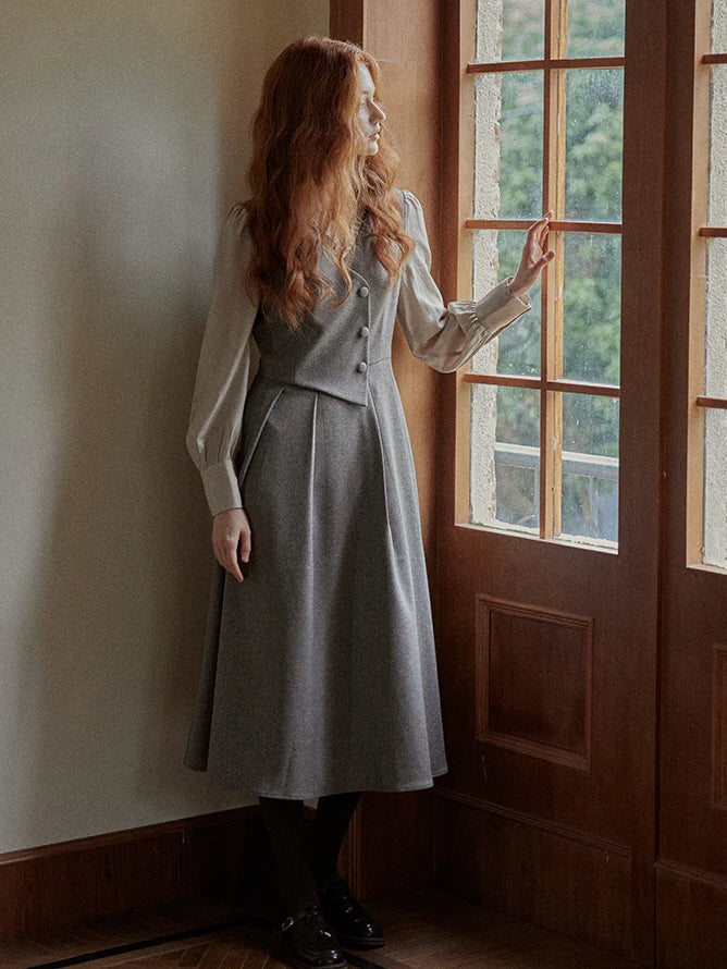 Vintage Elegance Pleated Vest Dress