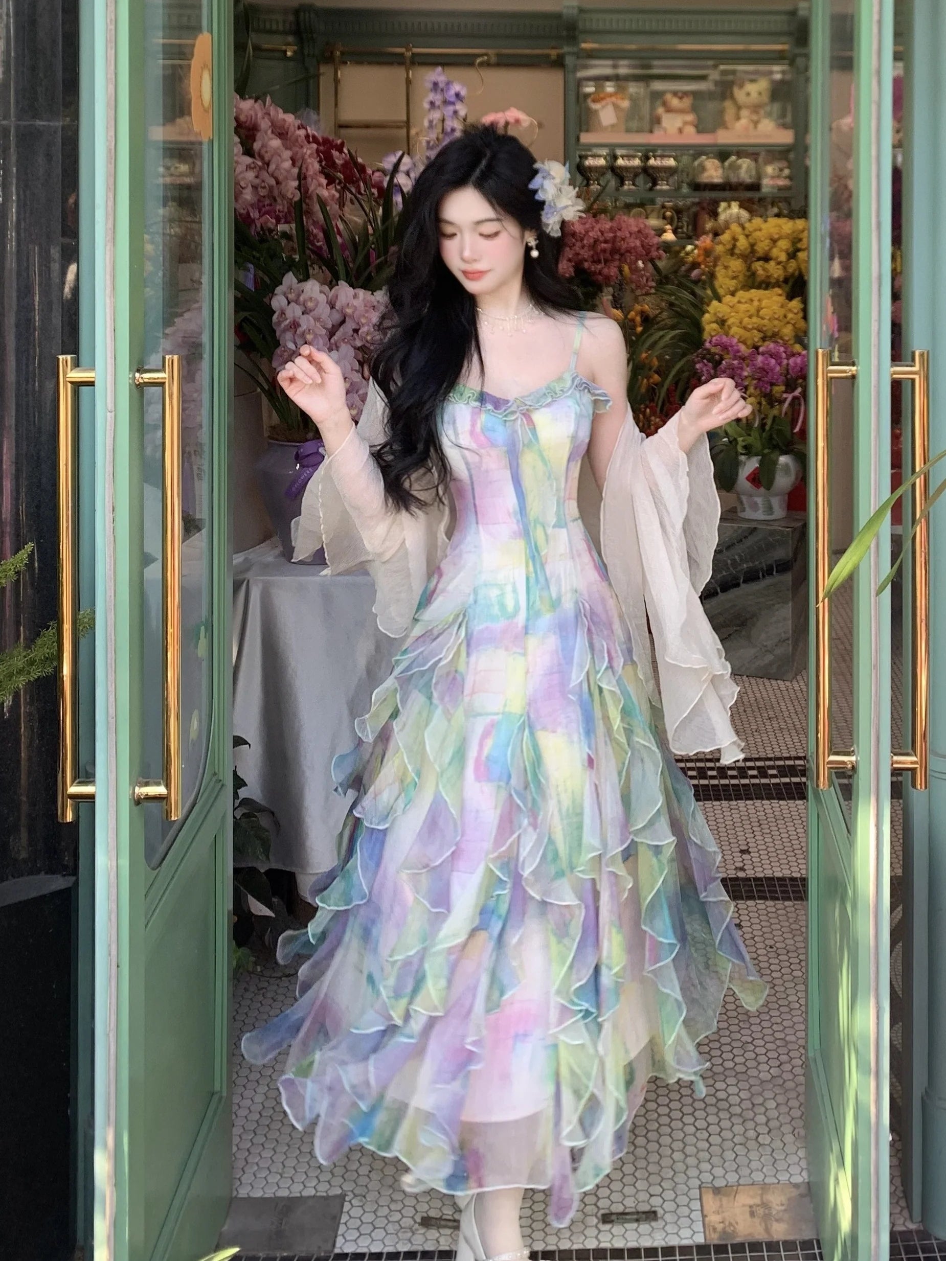 Ethereal Watercolor Ruffle Gown