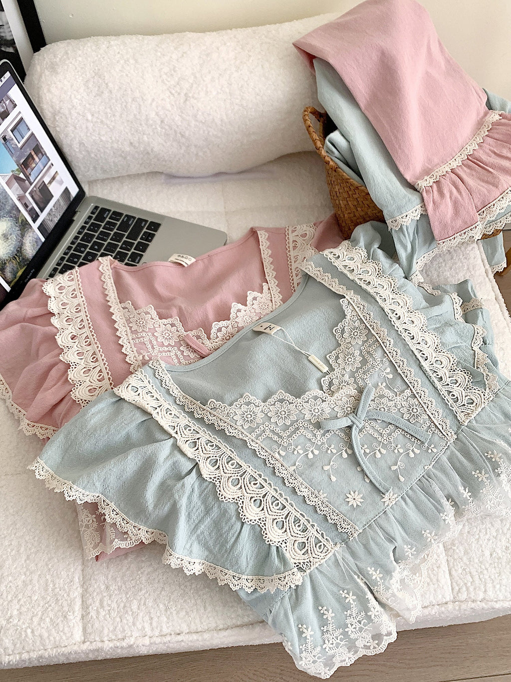 Vintage Lace-Trimmed Cozy Loungewear