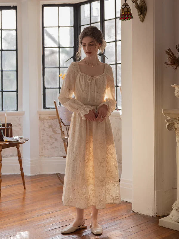 Romantic Embroidered Ivory Dress