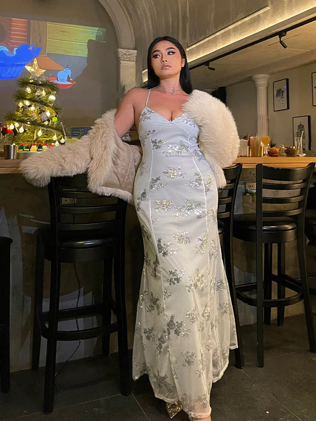 Frosted Bloom Sequin Tulle Gown