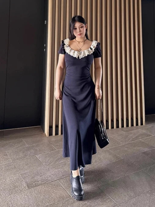 Midnight Lace Ruffle Dress