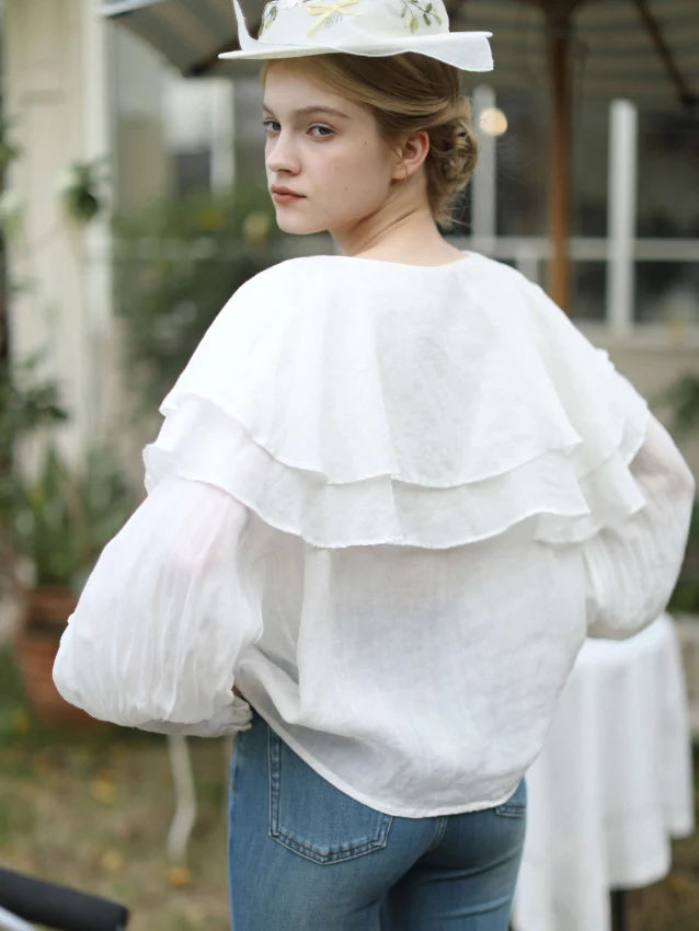 Ruffled Cloud Linen Blouse