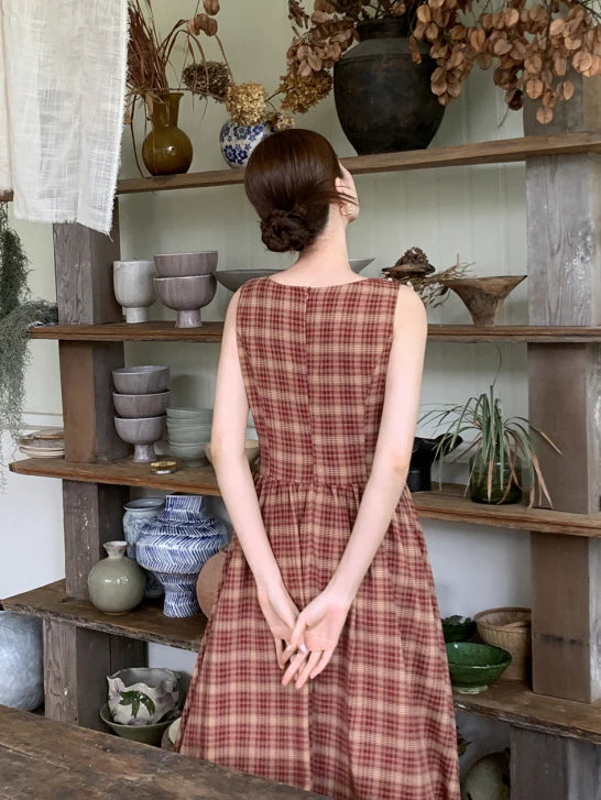 Summer Red Plaid Ribbon Dress