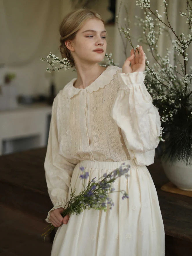 Antique Cream Lace Panel Blouse