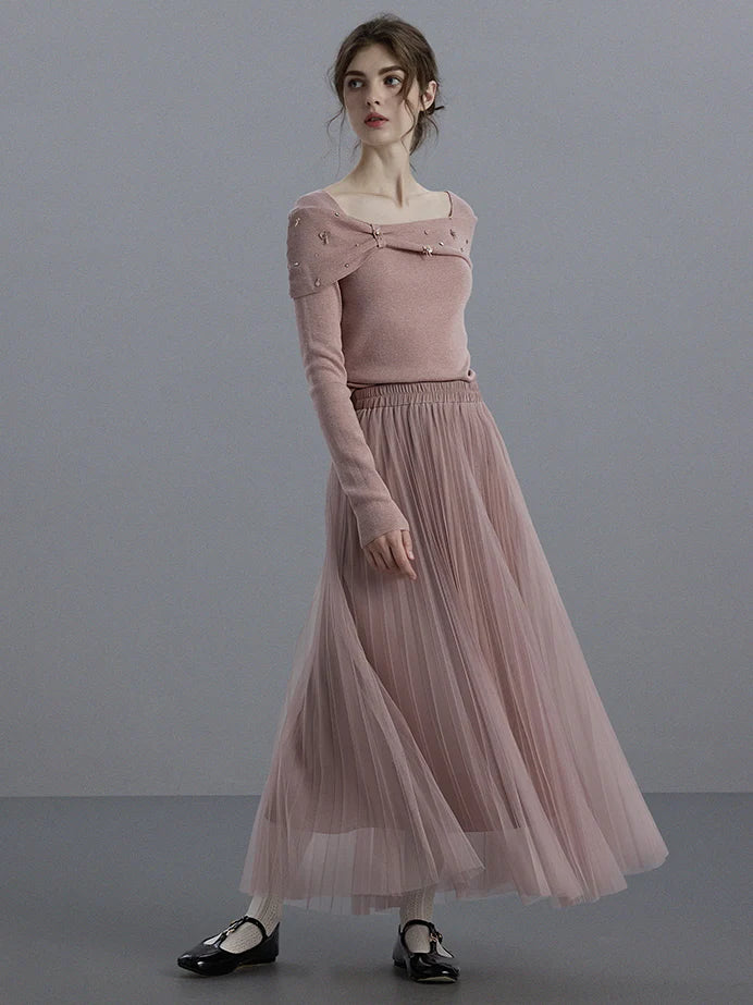 Embellished Knit & Tulle Skirt Set