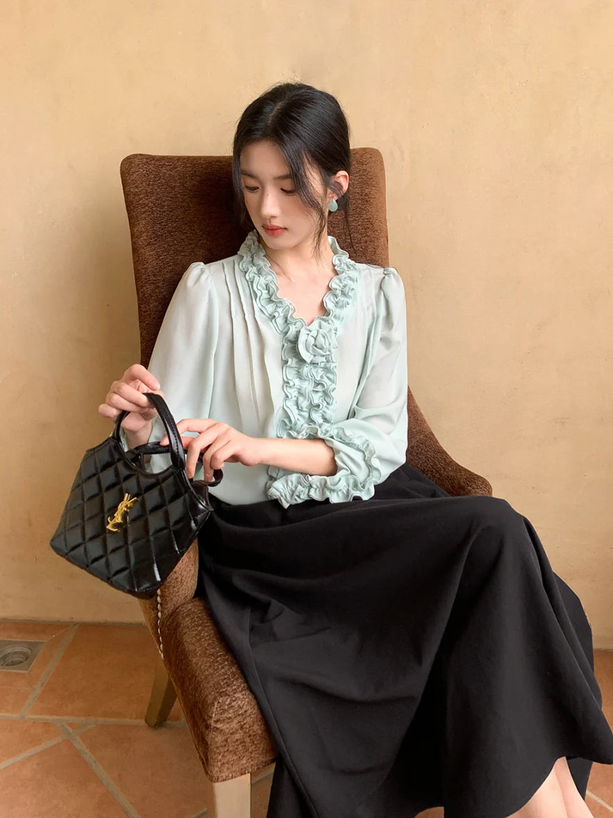 Romantic Ruffle Rose Blouse