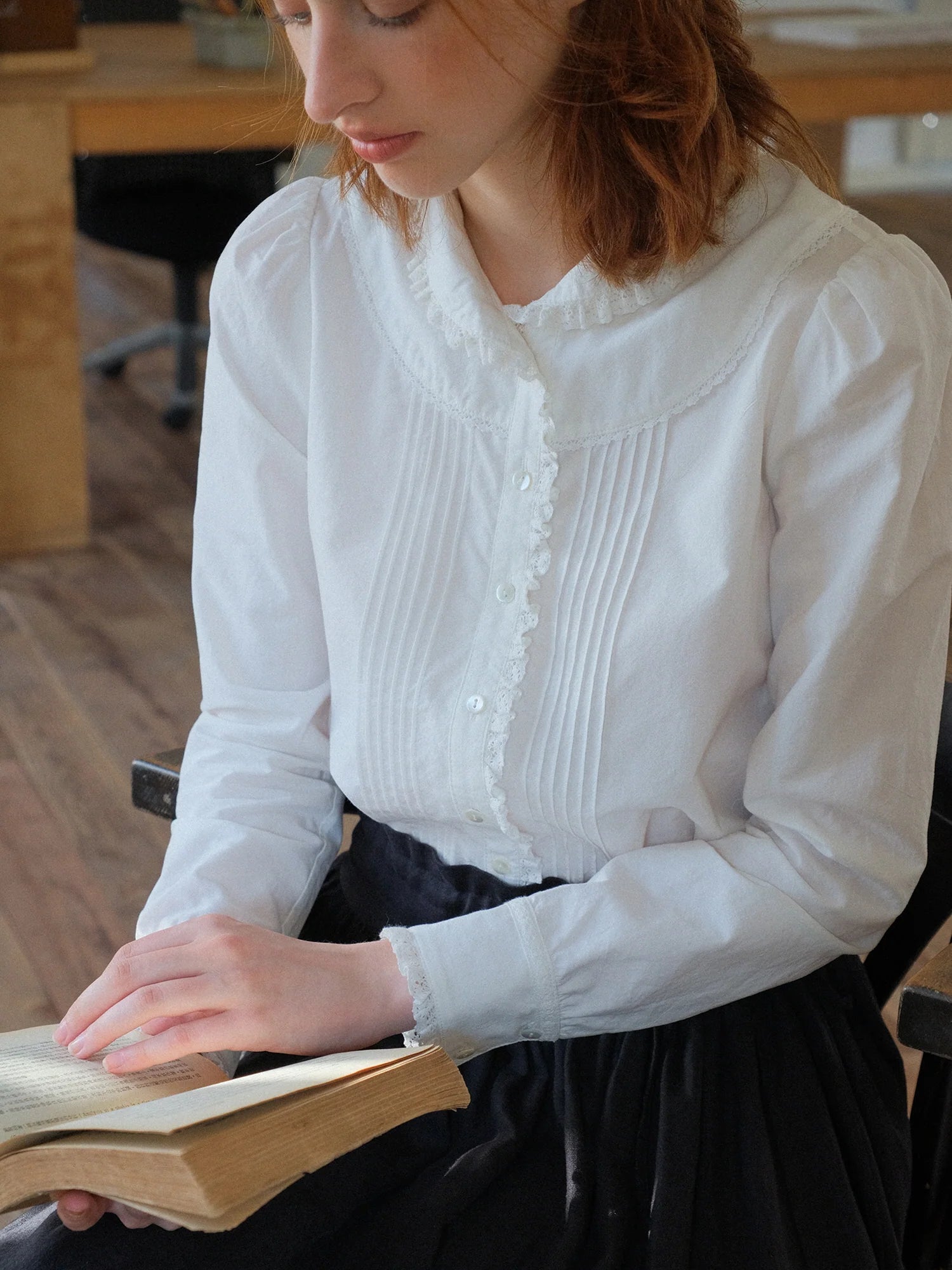 Vintage White Ruffle Collar Blouse