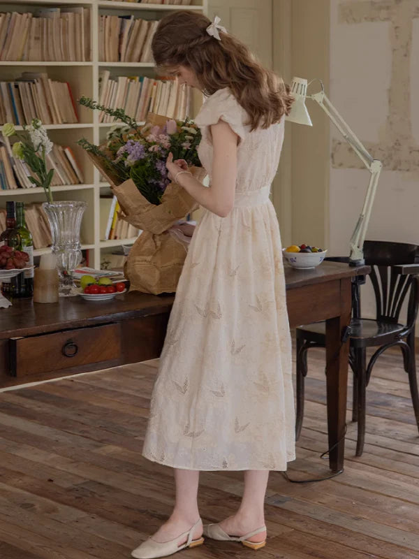 Blooming Serenity White Embroidery Dress