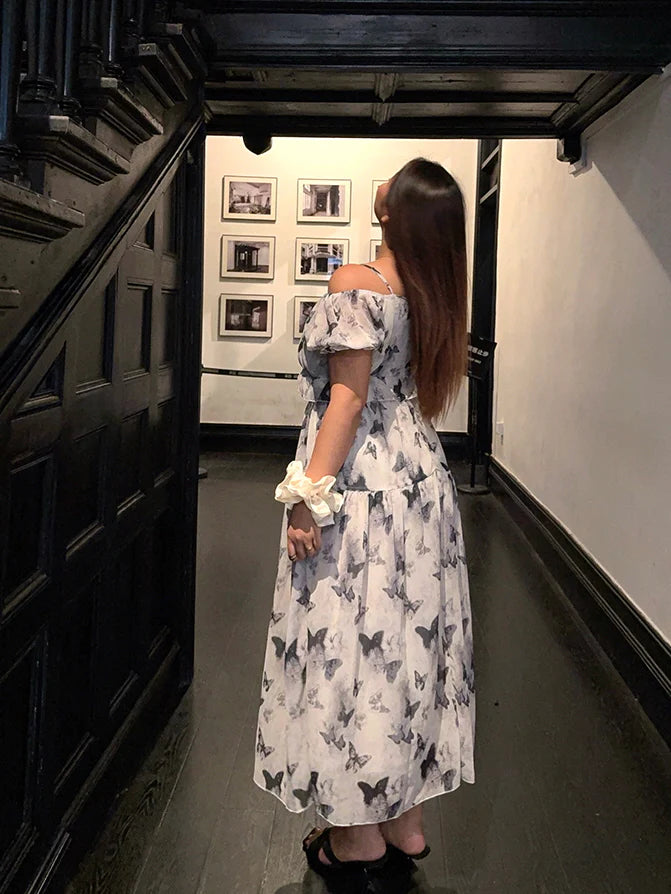 Butterfly Off-Shoulder Chiffon Dress