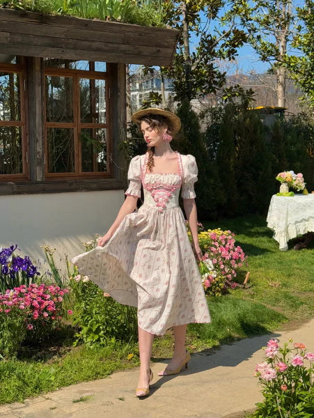 Strawberry Bloom Lace-Up Dress