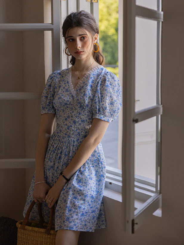 Whispering Blue Garden Floral Dress