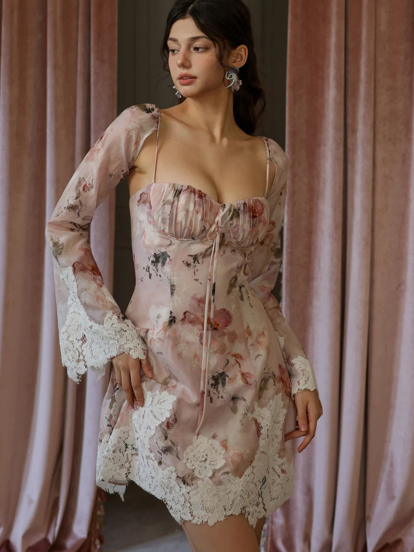 Blush Floral Lace-Trim Dress