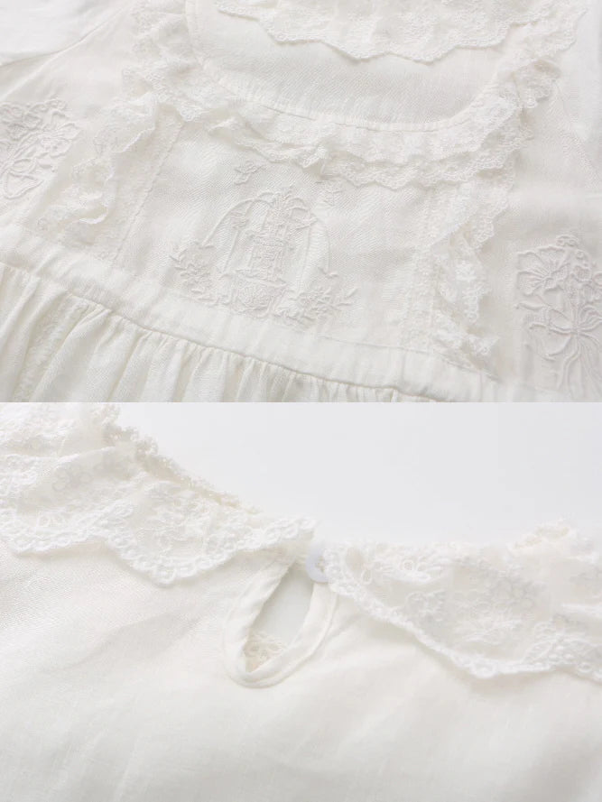 Fountain Embroidery Ramie Dress