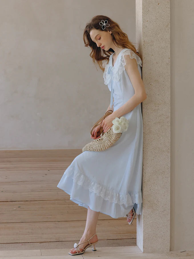 Sky Blue Lace Collar Dress