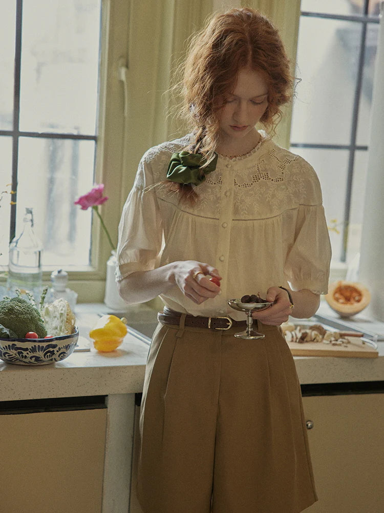 Victorian Lace Embroidered Cotton Blouse