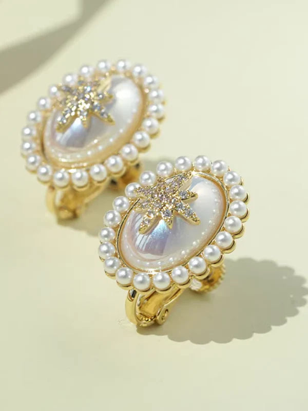 Elliptical Pearl Star Earrings