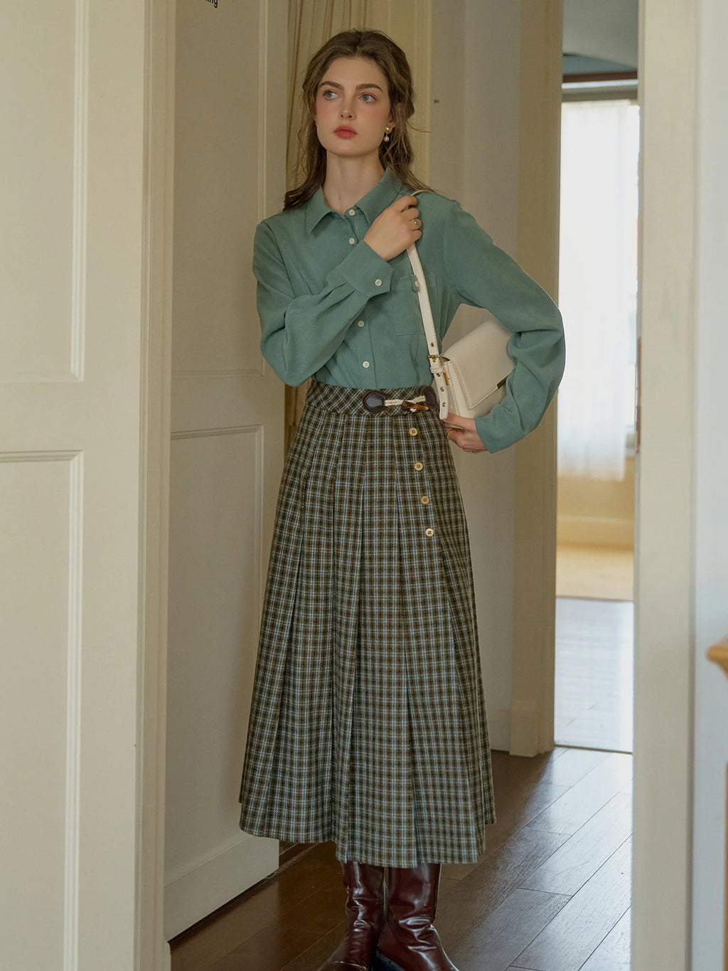 Timeless Plaid Wool Midi Skirt