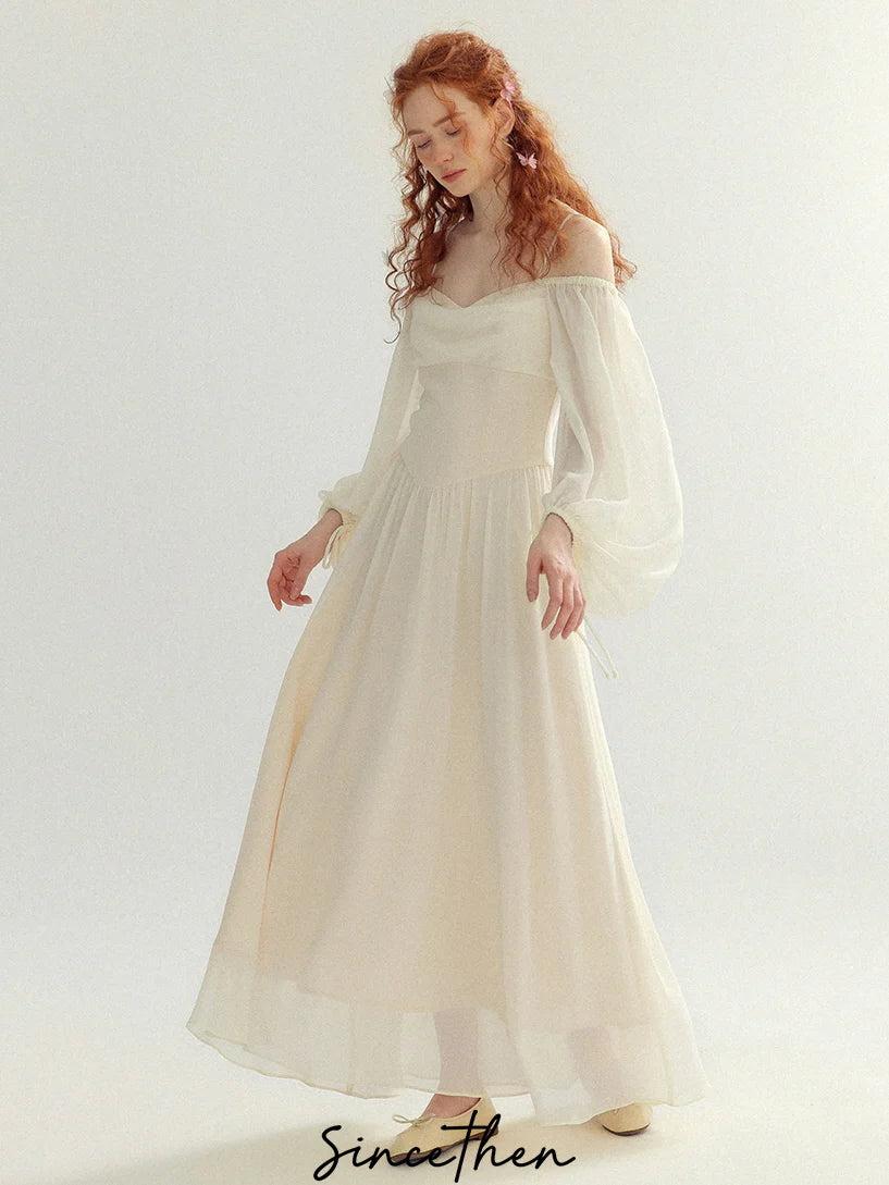 Ethereal Off-Shoulder Chiffon Dress