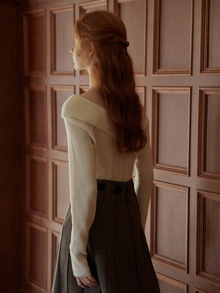 Elegant Off-Shoulder Wool Sweater