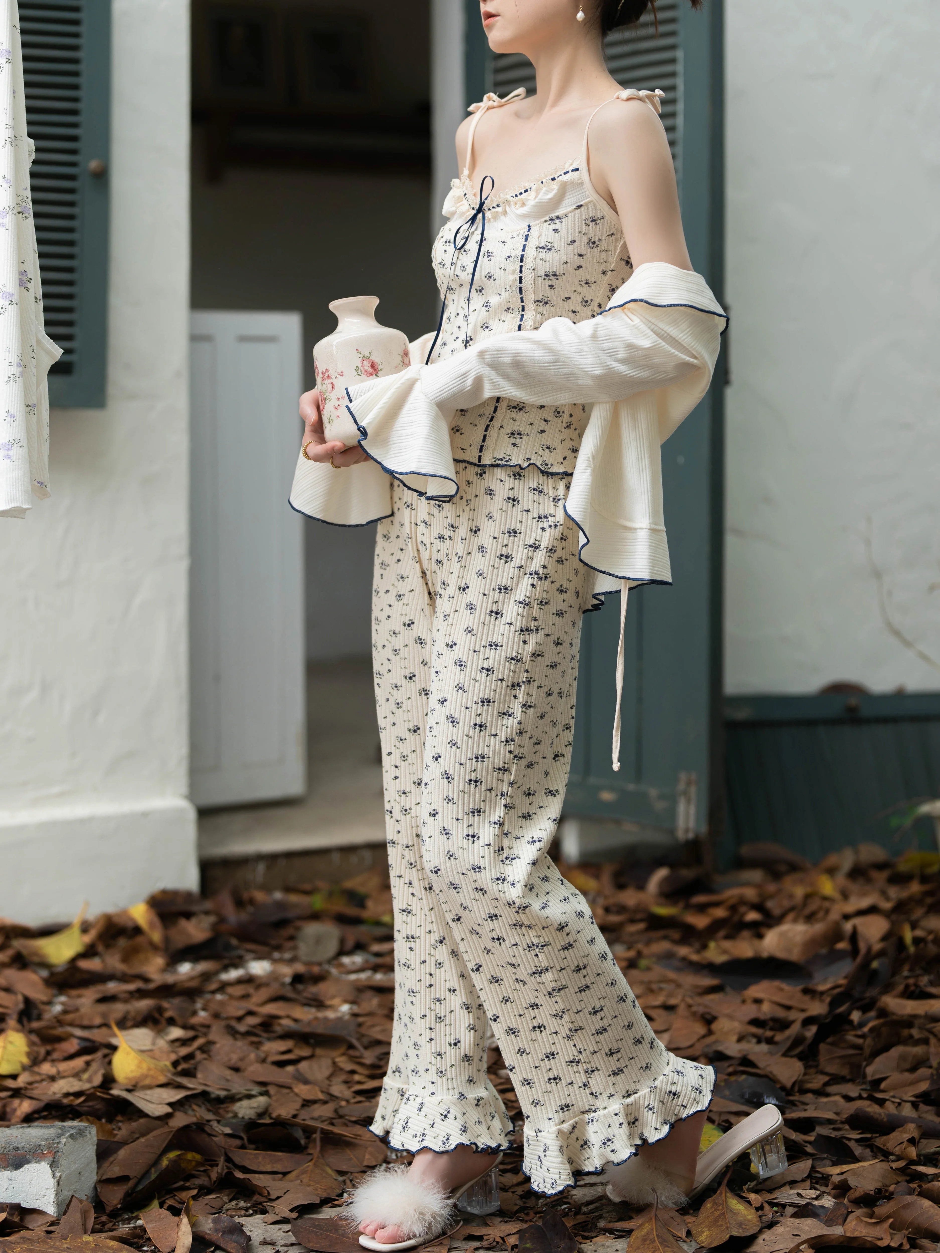 Navy Ribbon Floral Loungewear Set