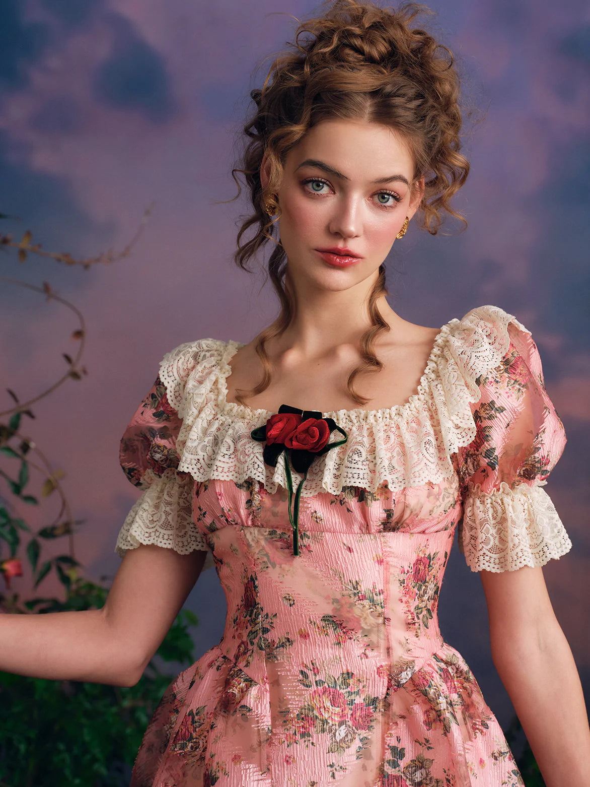 Vintage Rose Lace Frill Dress