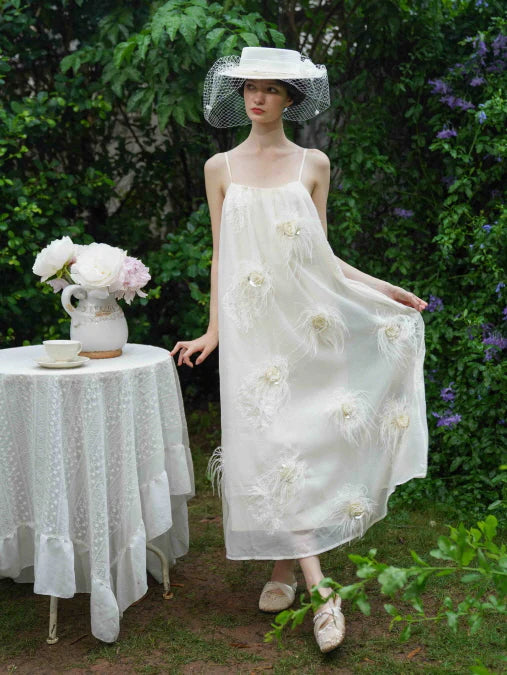 Ivory Feather Bloom Slip Dress