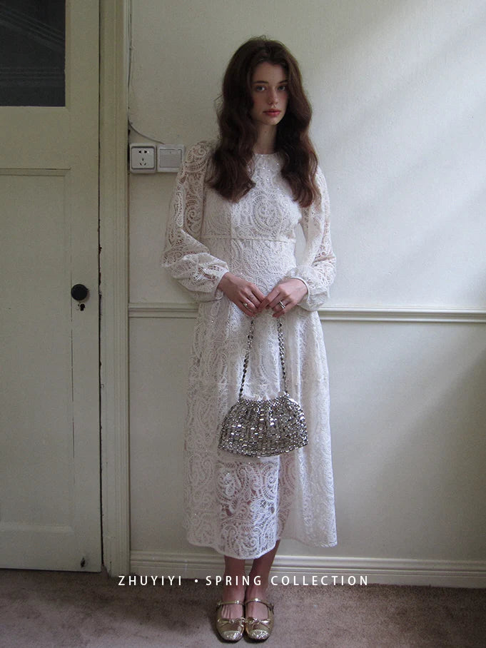 Vintage White Lace Elegance Dress