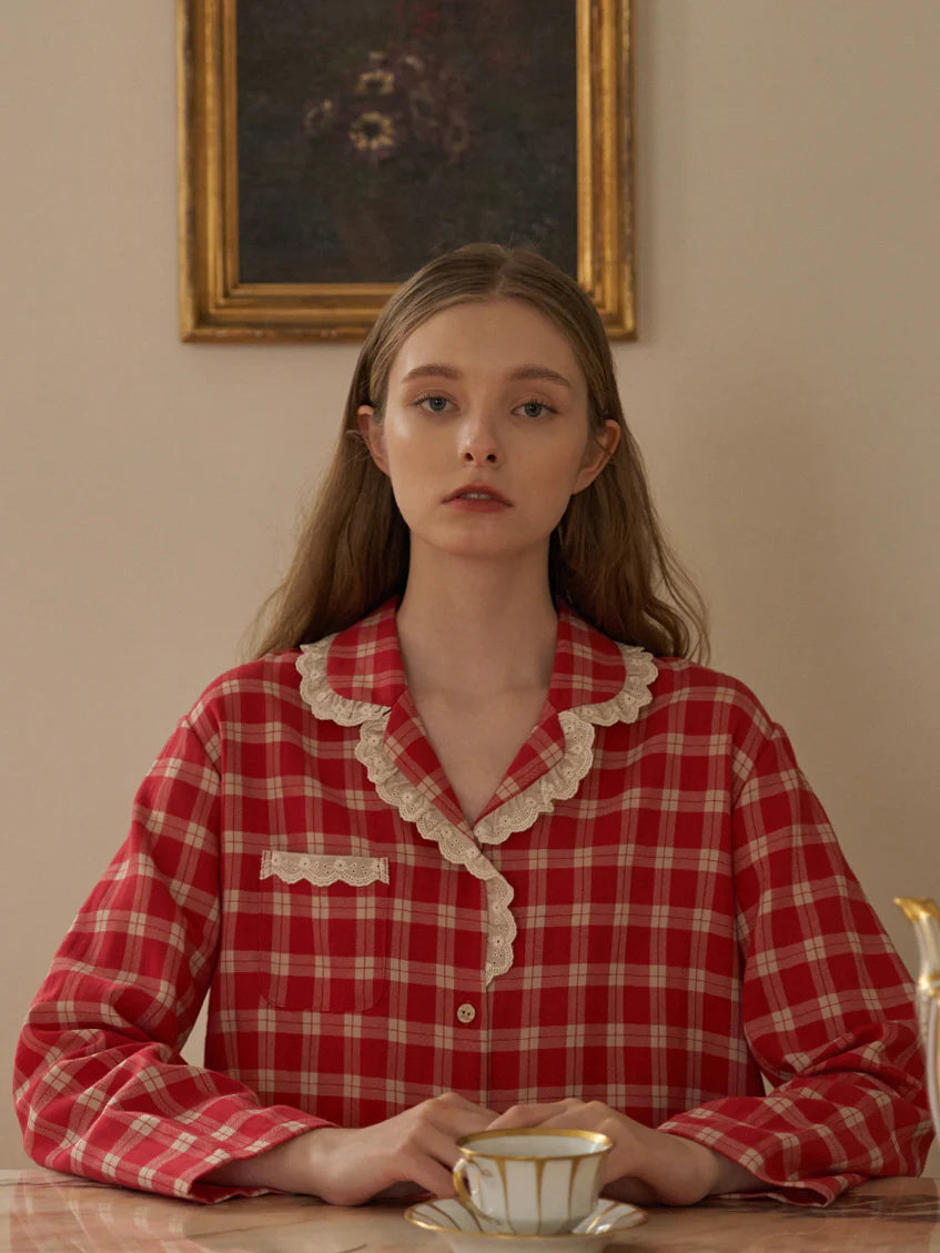 Cherrywood Check Lace Pajama Set