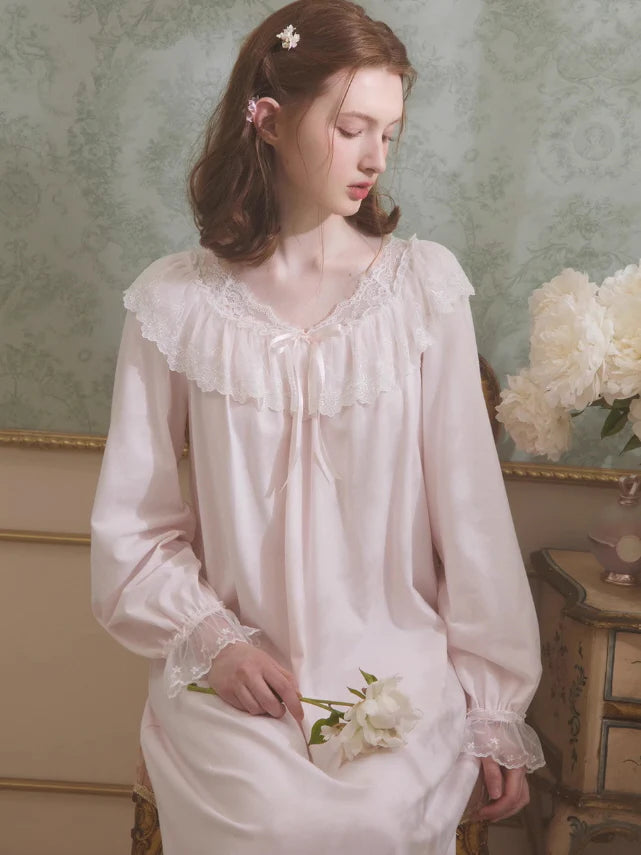 Soft Cotton Princess Lace Nightgown