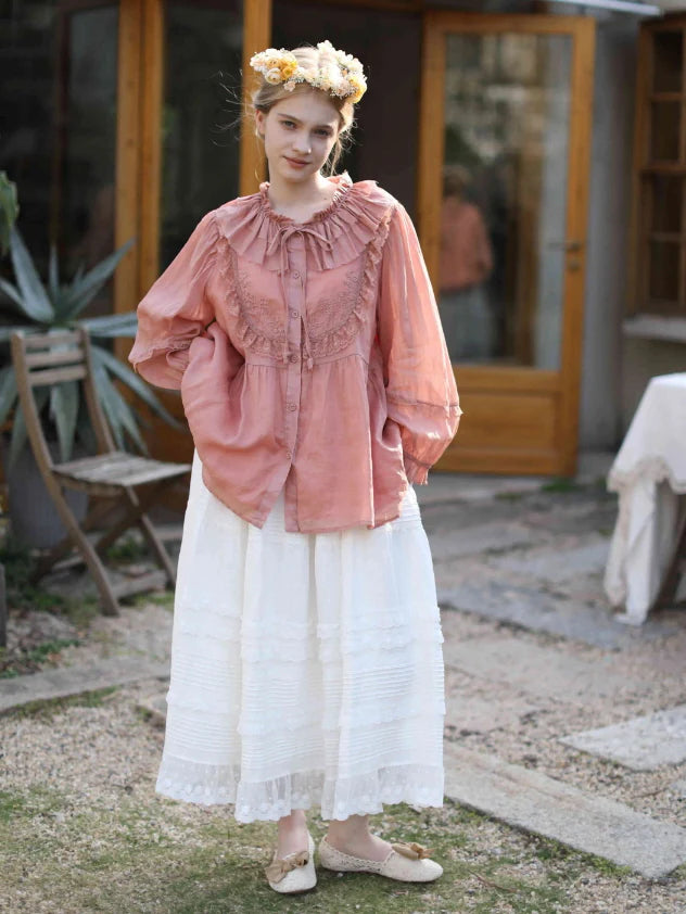 Rose Whispers Ramie Lace Blouse