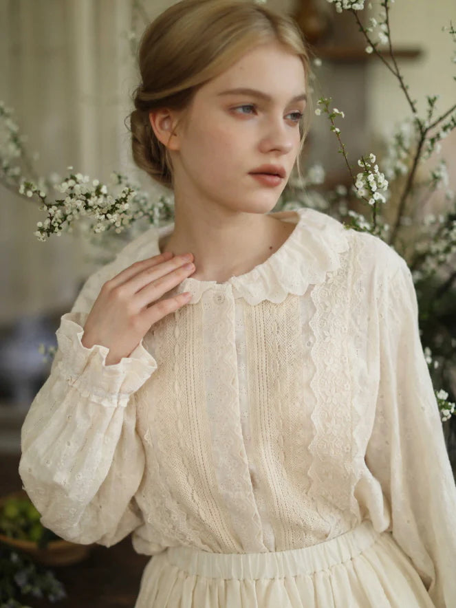 Antique Cream Lace Panel Blouse