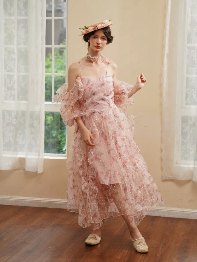 Blushing Rose Ruffle Chiffon Dress