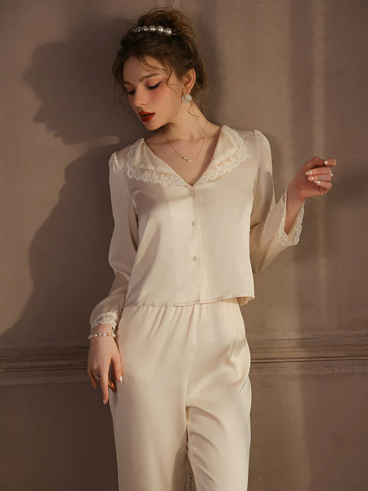 Elegant Lace Trim Loungewear Pajamas Set