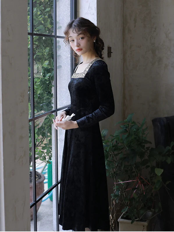 Vintage Black Velvet Princess Dress