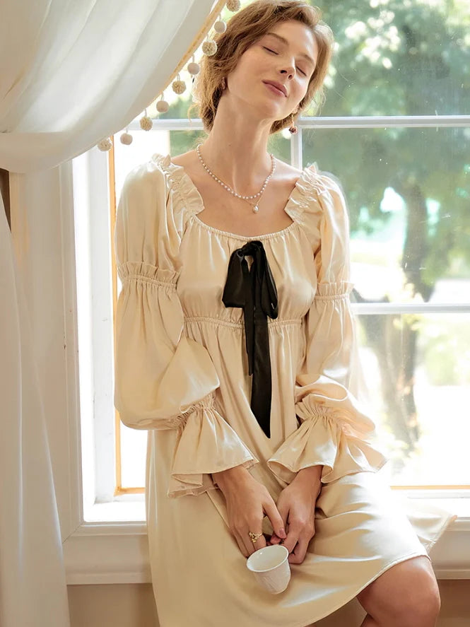 Romantic Satin Bow-Tie Nightdress