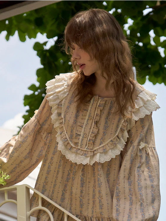 Vintage Ruffle Cotton Pajama Set