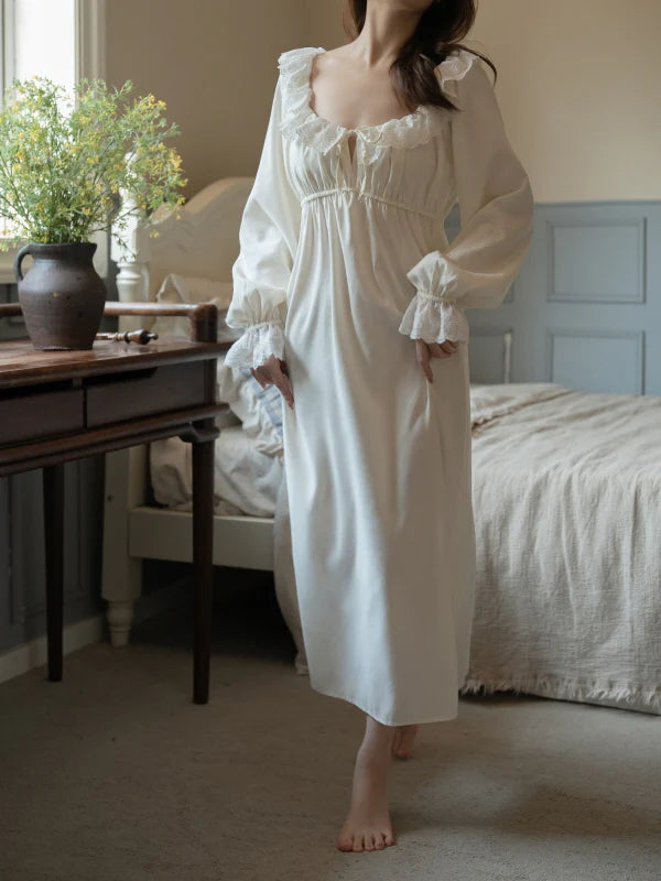 Lace Ruffle Morning Nightgown