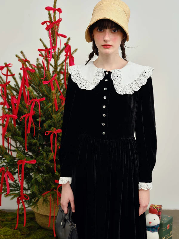 Vintage Elegance Velvet Black Dress