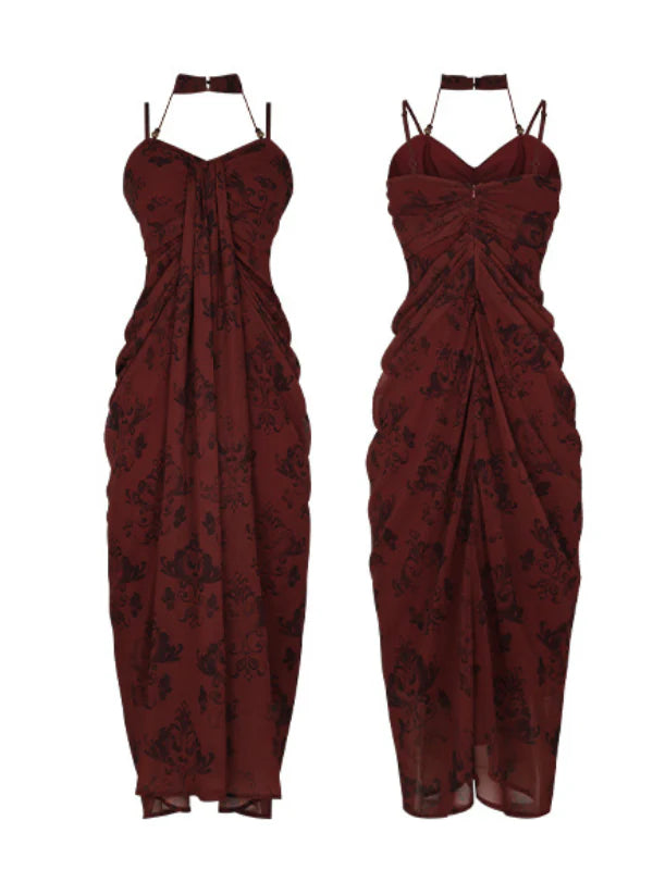 Crimson Rose Drape Dress