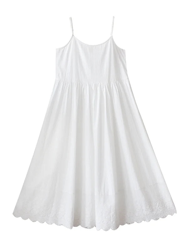 Embroidered White Cotton Slip Dress