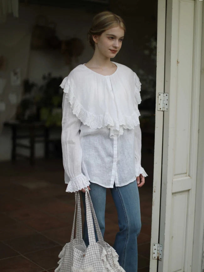 Romantic Broderie Ruffle Collar Blouse