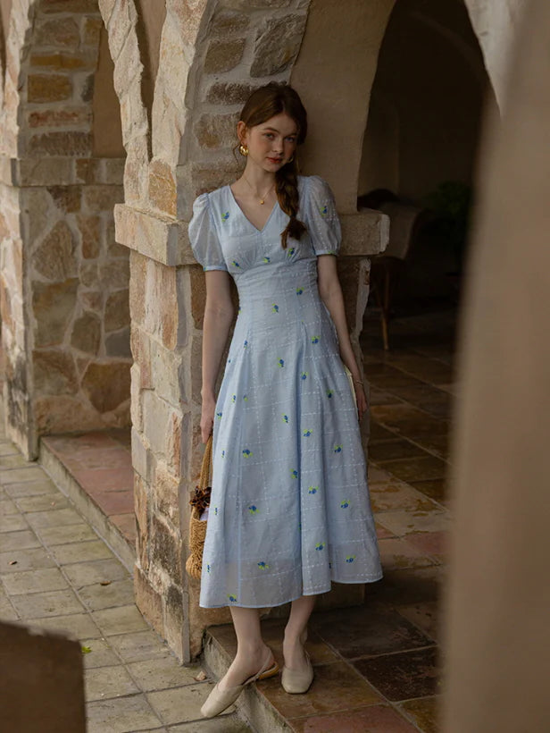 Dreamy Blue Blossom Embroidered Dress