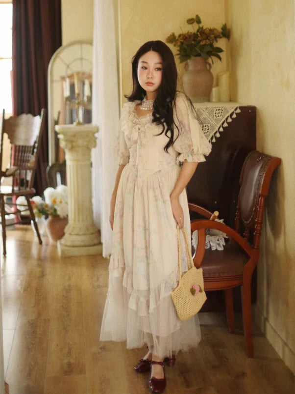 Romantic Pastel Garden Ruffle Dress