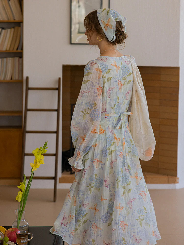 Watercolor Floral Long Sleeve Dress