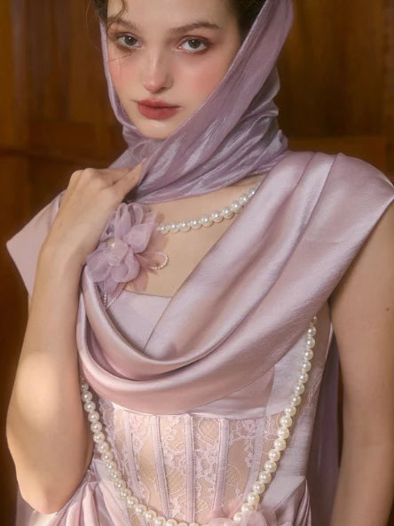 Fairytale Pearl Blossom Satin Dress